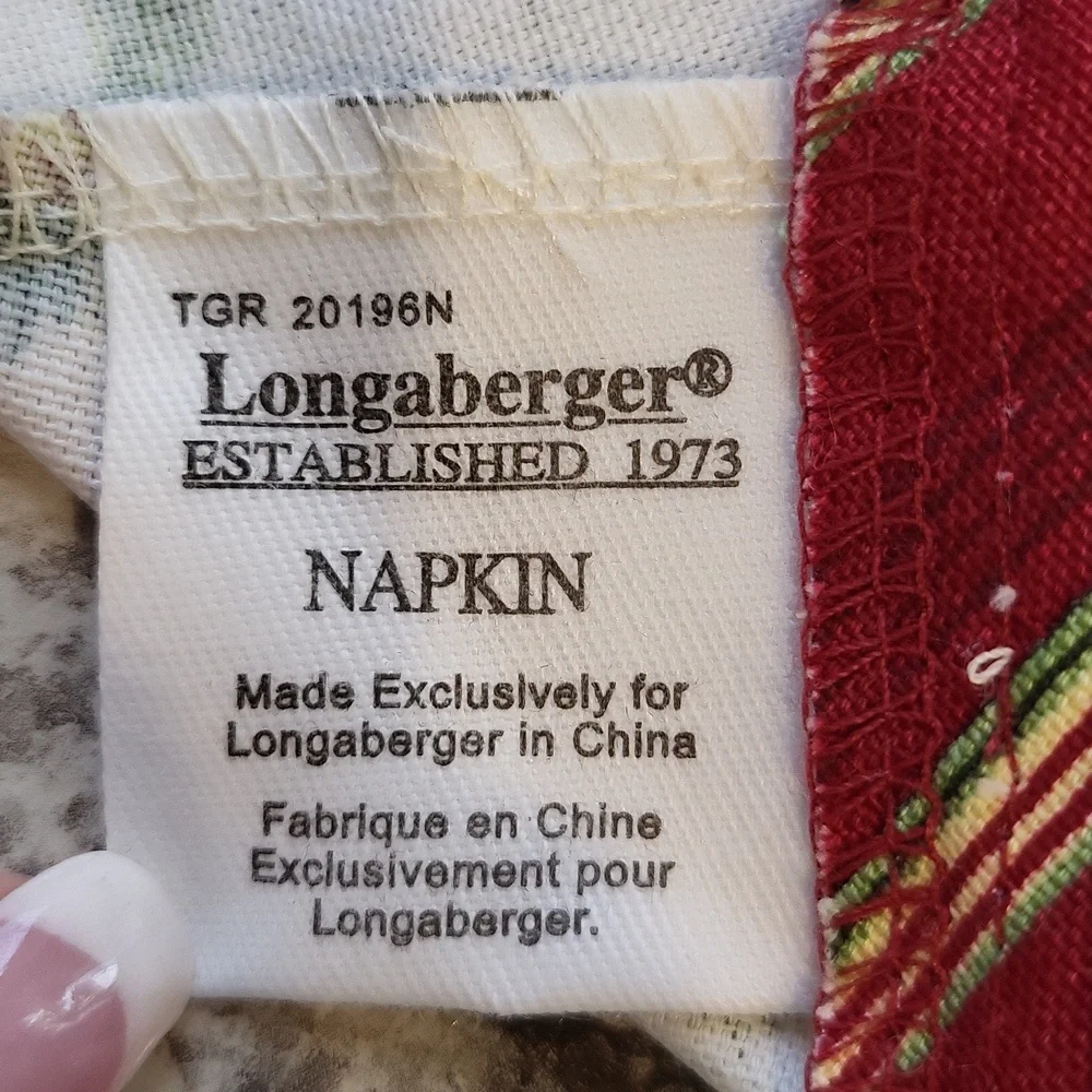 New Longaberger Napkin Holiday Botanical Fabric Liner